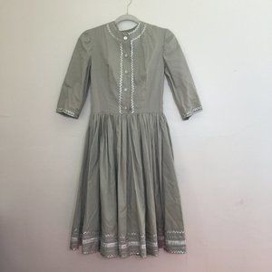 Vintage Handmade Sage Green Dress with Silver Trims Size XS